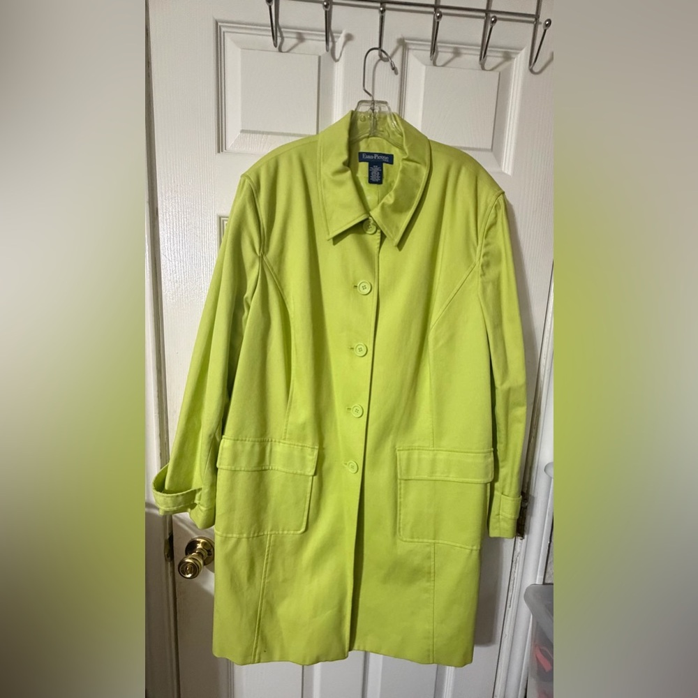 Evan Picone Lime Green Button-Front Trench Coat